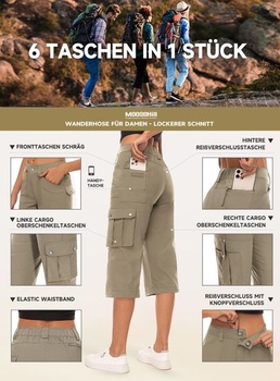 Dámské capri kalhoty Moosehill, 3/4 délka: Lehké, Prodyšné, XS, Khaki