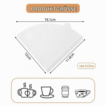HOTUT filtračný papier na kávu, 100 kusov jednorazových kužeľových filtrov v tvare V, V02, veľkosť