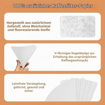 HOTUT filtračný papier na kávu, 100 kusov jednorazových kužeľových filtrov v tvare V, V02, veľkosť