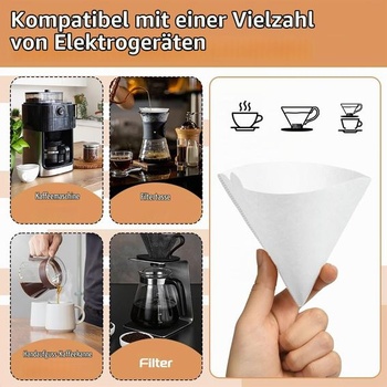 HOTUT filtračný papier na kávu, 100 kusov jednorazových kužeľových filtrov v tvare V, V02, veľkosť