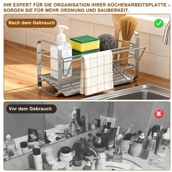 Organizér na dřez z nerezové oceli, organizér na dřez s držákem na houbičku