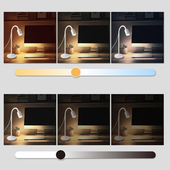 LED stolná lampa, stmievateľná USB – flexibilná čítacia lampa s 3 farebnými režimami a funkciou pamäte,