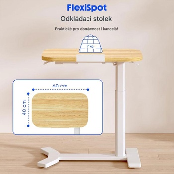 Stolík s výškovo nastaviteľným otočným podnosom H5M-6040-EU, javor/biely - N