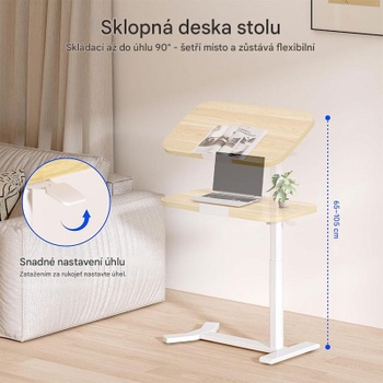 Stolík s výškovo nastaviteľným otočným podnosom H5M-6040-EU, javor/biely - N