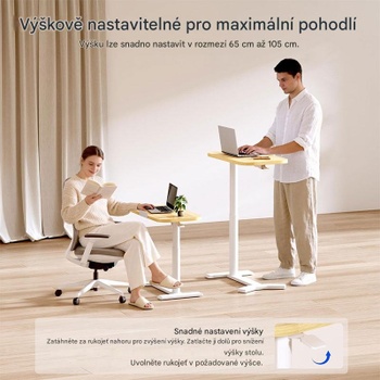 Stolík s výškovo nastaviteľným otočným podnosom H5M-6040-EU, javor/biely - N