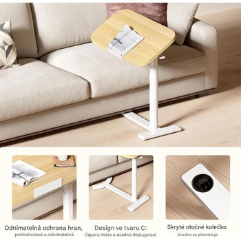 Stolík s výškovo nastaviteľným otočným podnosom H5M-6040-EU, javor/biely - N