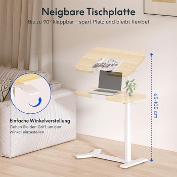 Stolík s výškovo nastaviteľným otočným podnosom H5M-6040-EU, javor/biely - N