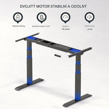 Výškovo nastaviteľný stôl E6B-EUV3, bez dosky, čierny - N