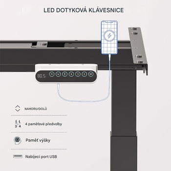 Výškovo nastaviteľný stôl E6B-EUV3, bez dosky, čierny - N