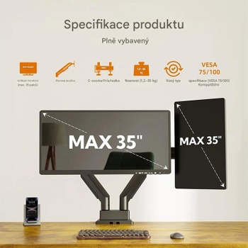 Duálny držiak monitora P1.07.006, max 35-palcový - N