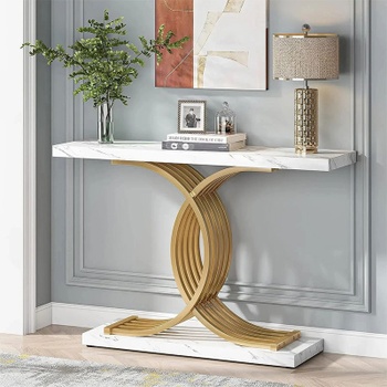 Konzolový stolík HOGA-F1676, 96,9 x 29,8 x 81,4 cm, mramor, zlatý - N
