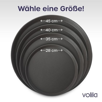 Volila Černý kulatý tác - 45 cm (2 ks) Pogumovaný protiskluzový servírovací tác na jídlo a pití -
