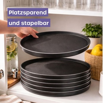 Volila Černý kulatý tác - 45 cm (2 ks) Pogumovaný protiskluzový servírovací tác na jídlo a pití -