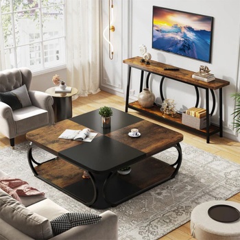 Konferenčný stolík HOGA-C0844, 94 cm, čierno / hnedý - N
