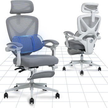 Ergonomická kancelárska stolička OC4WG, sklápanie 135 °, šedo / biela - N