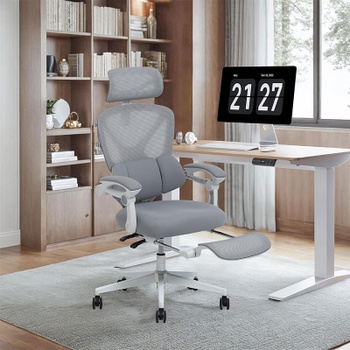 Ergonomická kancelárska stolička OC4WG, sklápanie 135 °, šedo / biela - N