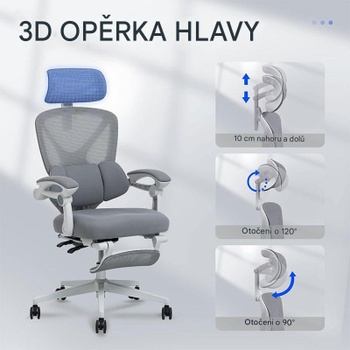 Ergonomická kancelárska stolička OC4WG, sklápanie 135 °, šedo / biela - N