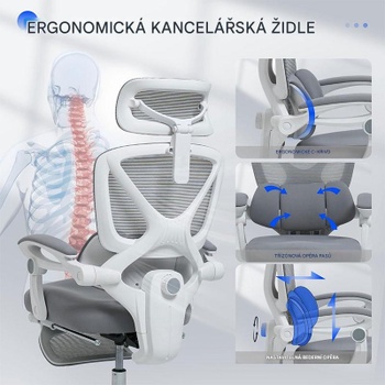 Ergonomická kancelárska stolička OC4WG, sklápanie 135 °, šedo / biela - N