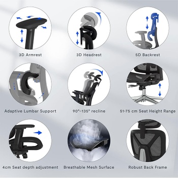 Ergonomická kancelárska stolička C7DG-Lite-Pro-V2, tmavo šedá - N