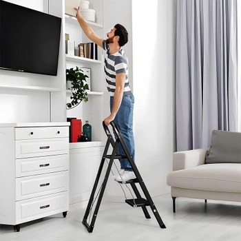 3stupňový skladací rebrík EBSL03BK, 46,5 x 73,5 x 105,3 cm, čierny - N
