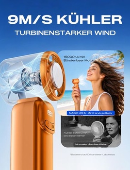 Ručný ventilátor MAGIC JOHN Mini s chladením (oranžový)