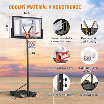 Vonkajší nastaviteľný basketbalový kôš M021A-2, prenosný, čierny - N