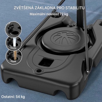 Vonkajší nastaviteľný basketbalový kôš M021A-2, prenosný, čierny - N