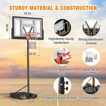 Vonkajší nastaviteľný basketbalový kôš M021A-2, prenosný, čierny - N