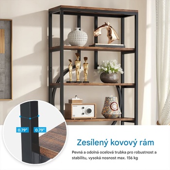Knižnica HOGA-JW0442, 6 poschodová, hnedo / čierna - N