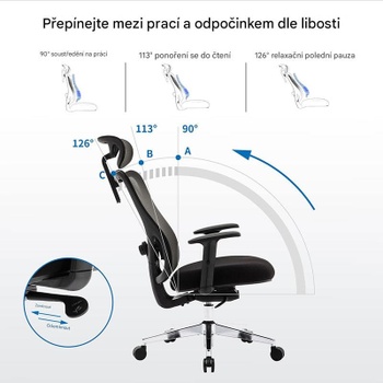 Ergonomická kancelárska stolička G-OCNC23-0327-BK, s 2D bedrovou opierkou, čierna - N