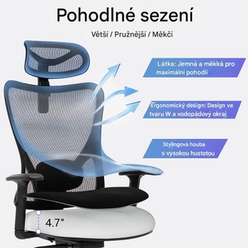 Ergonomická kancelárska stolička G-OCNC23-0327-BK, s 2D bedrovou opierkou, čierna - N