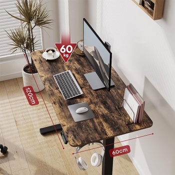 Výškovo nastaviteľný stôl FQ1D-1260-EU, 120 x 60 cm, čierno / hnedý - N