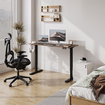 Výškovo nastaviteľný stôl FQ1D-1260-EU, 120 x 60 cm, čierno / hnedý - N