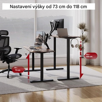 Výškovo nastaviteľný stôl FQ1D-1260-EU, 120 x 60 cm, čierno / hnedý - N