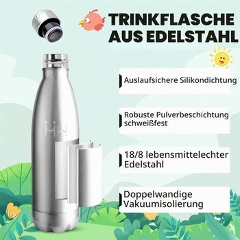 Fľaša na vodu HoneyHolly z nerezovej ocele, detská fľaša na vodu, 500 ml bez BPA, termoska,