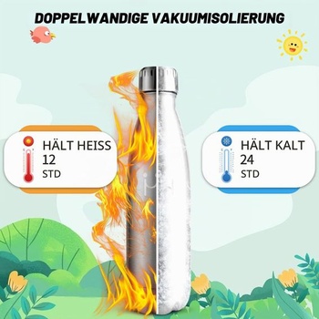 Fľaša na vodu HoneyHolly z nerezovej ocele, detská fľaša na vodu, 500 ml bez BPA, termoska,