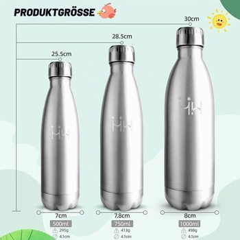 Fľaša na vodu HoneyHolly z nerezovej ocele, detská fľaša na vodu, 500 ml bez BPA, termoska,