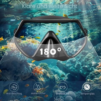 Potápačská maska ​​pre dospelých, 180° širokouhlý záber, proti zahmlievaniu, nastaviteľný silikónový