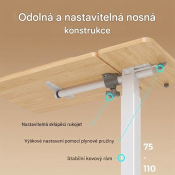 Výškovo nastaviteľný stôl ED018-BE68-RR-EU, pojazdný, biely/javor - N
