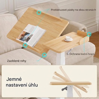 Výškovo nastaviteľný stôl ED018-BE68-RR-EU, pojazdný, biely/javor - N
