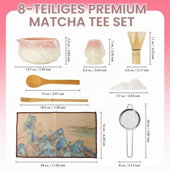 8dielna sada na Matcha, sada metličiek na Matcha s bambusovou metličkou, miska na Matcha s hubičkou,