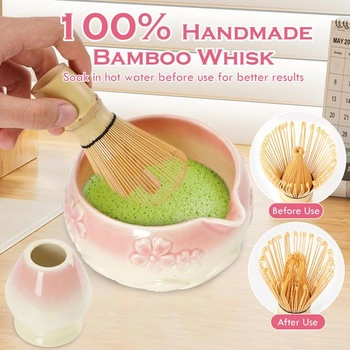 8dielna sada na Matcha, sada metličiek na Matcha s bambusovou metličkou, miska na Matcha s hubičkou,
