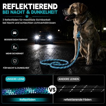 Vodítko pre psov LUCKY LUCY 3m reflexné, proti vytrhávaniu, polstrovaná rukoväť, modré modré 3m 1