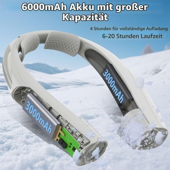 Ventilátor na krk, 6 rýchlostí, prenosný ventilátor na krk, 6000 mAh (6–20 hodín), dobíjací