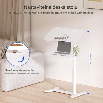 Odkladací stolík H5W-6040-EU, s naklápacou doskou, biely - N