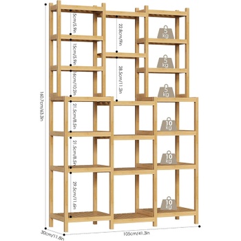 7poschodový úložný regál FBA-030, 105 x 28 x 160,7 cm, bambus - N