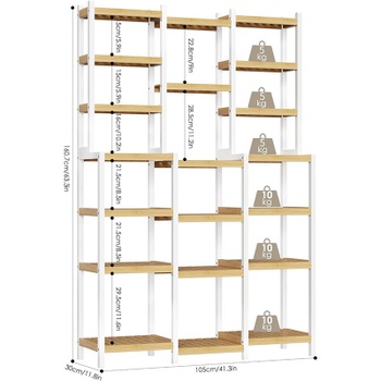 7poschodový úložný regál FBA-031, 105 x 28 x 160,7 cm, bambus/biela - N