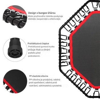 Skladacia fitness trampolína TX-7300, s nastaviteľnou výškou rukoväte, čierno/červená - N