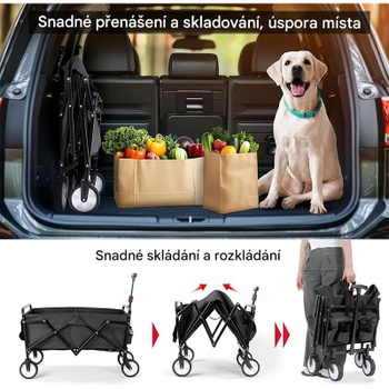 Skladací prepravný vozík YL-45, objem 70 litrov, nosnosť 60 kg, čierny - N
