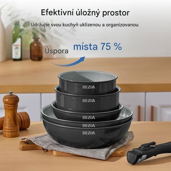 Sada hrnců a pánví s nepřilnavým povrchem N9113A, 13dílná, černá - N